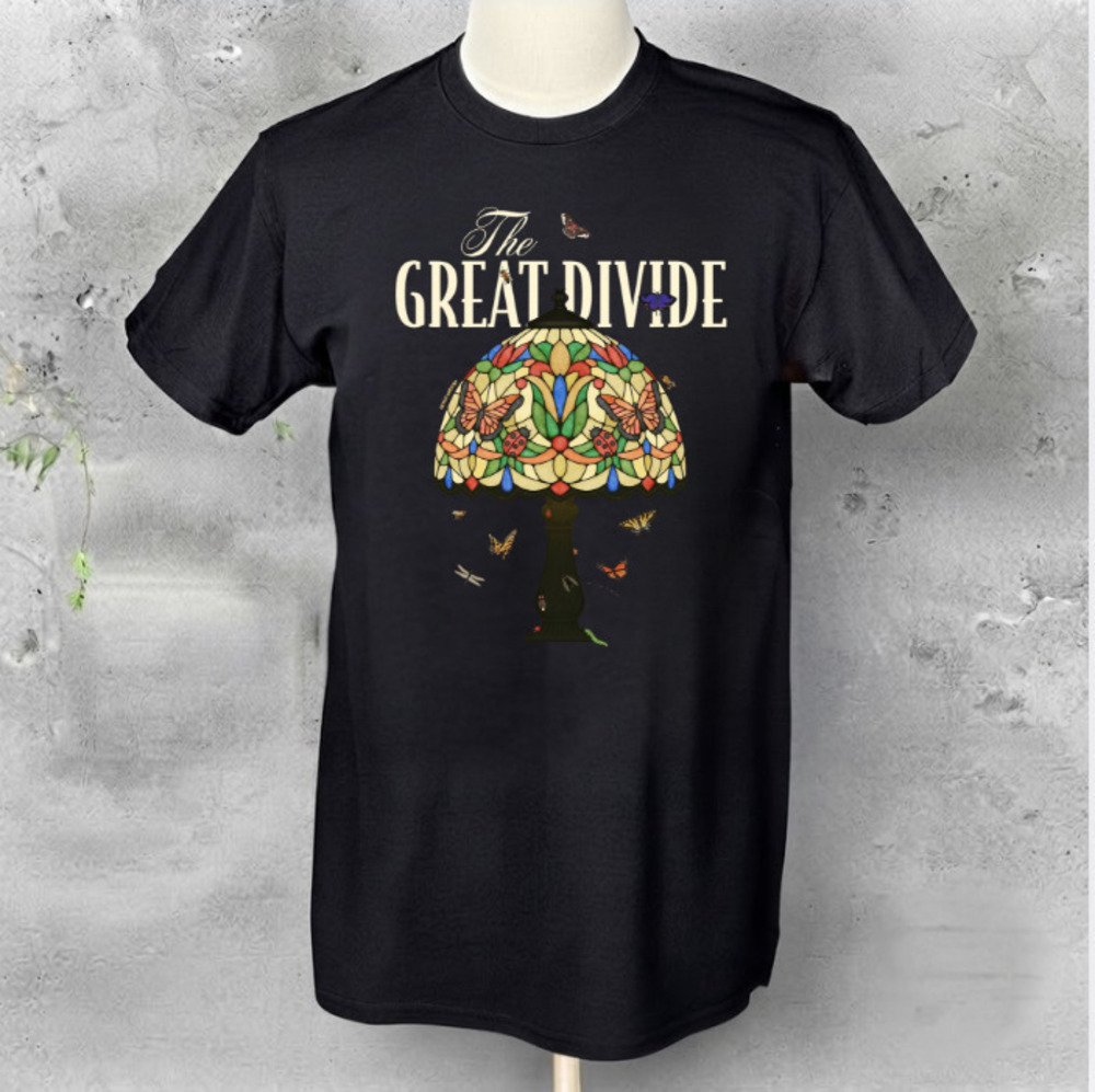 The Great Divide Stained Glass Lamp Butterflies Vintage Black T-Shirt